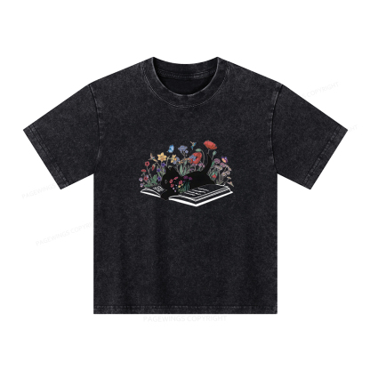 Pagewings Cute Book Cat Unisex Kids Washed T-shirt