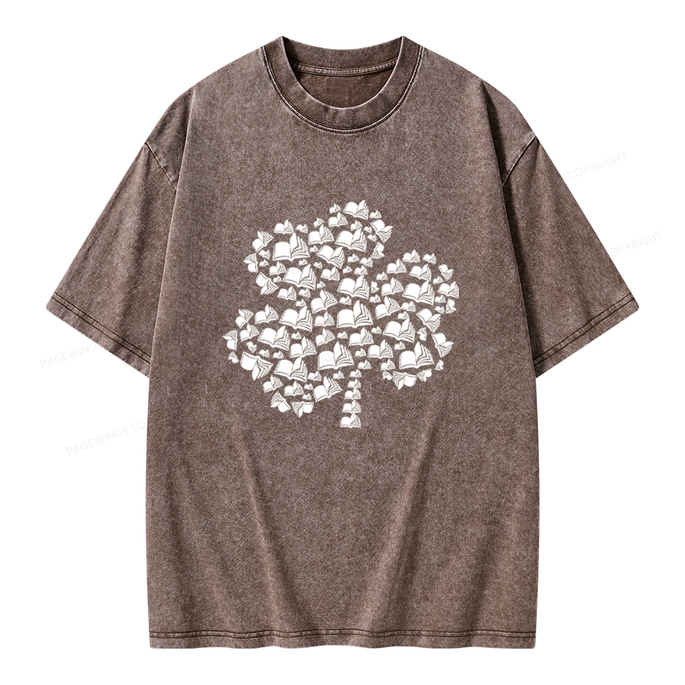 Shamrock Book St Patricks Day Unisex Washed T-shirt