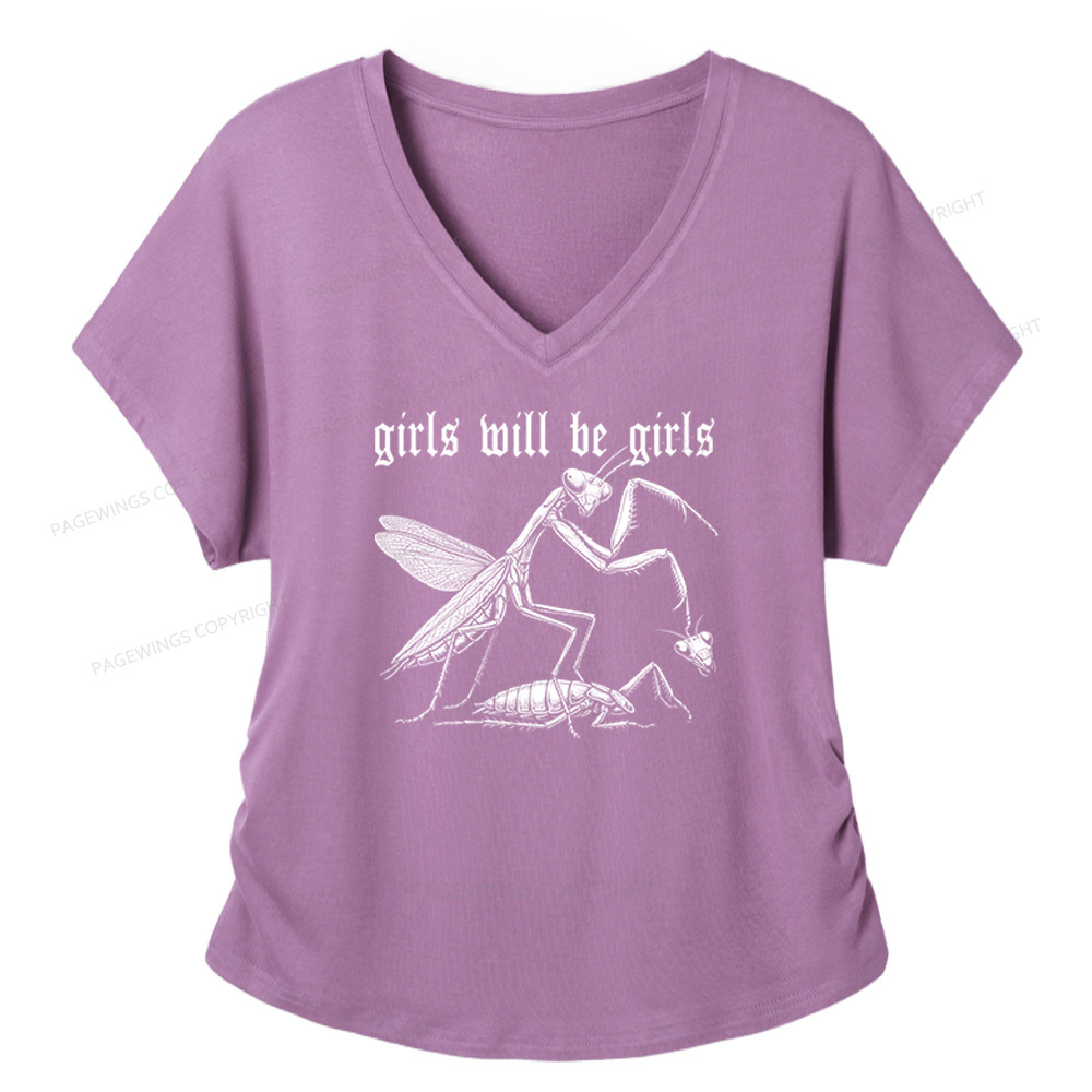 Pagewings Girls Will Be Girls Soft Women's Modal V-neck T-shirt