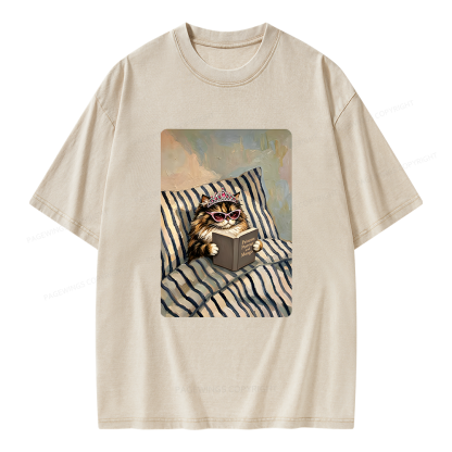 Pagewings Sci Fi Lover Reading Book in Bed Unisex Washed T-shirt