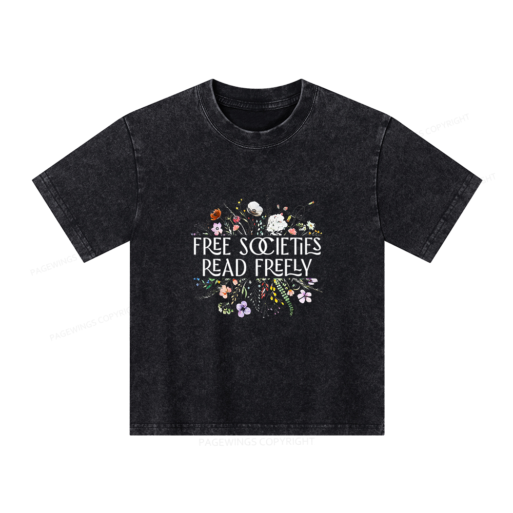 Pagewings Free Societies Read Freely Unisex Kids Washed T-shirt