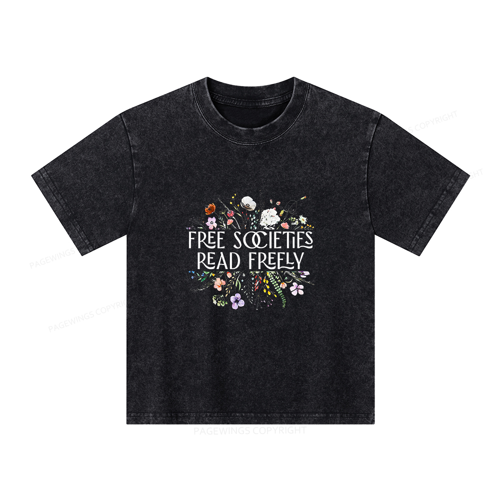 Pagewings Free Societies Read Freely Unisex Kids Washed T-shirt