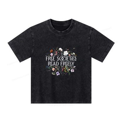 Pagewings Free Societies Read Freely Unisex Kids Washed T-shirt