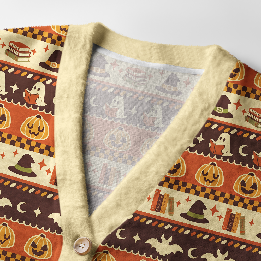 Pagewings Halloween Bookish Light Knit Unisex Cardigan Sweaters