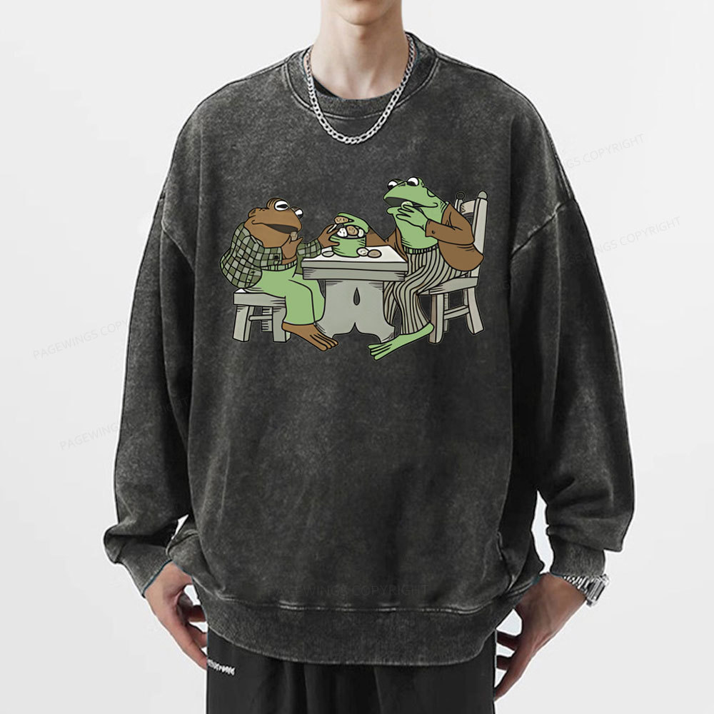 Pagewings frog & toad eat cookies Unisex Washed Sweatshirt
