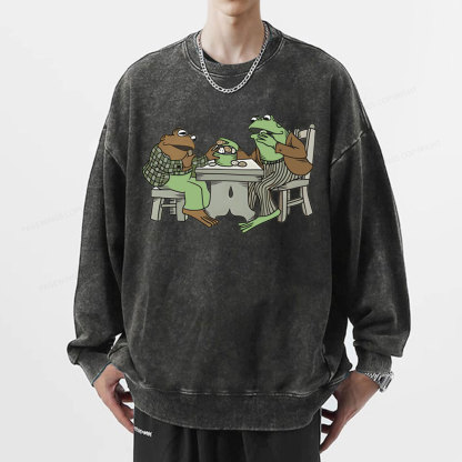 Pagewings frog & toad eat cookies Unisex Washed Sweatshirt