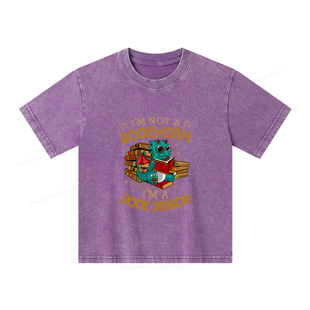 Pagewings Book Dragon T Shirts Unisex Kids Washed T-shirt