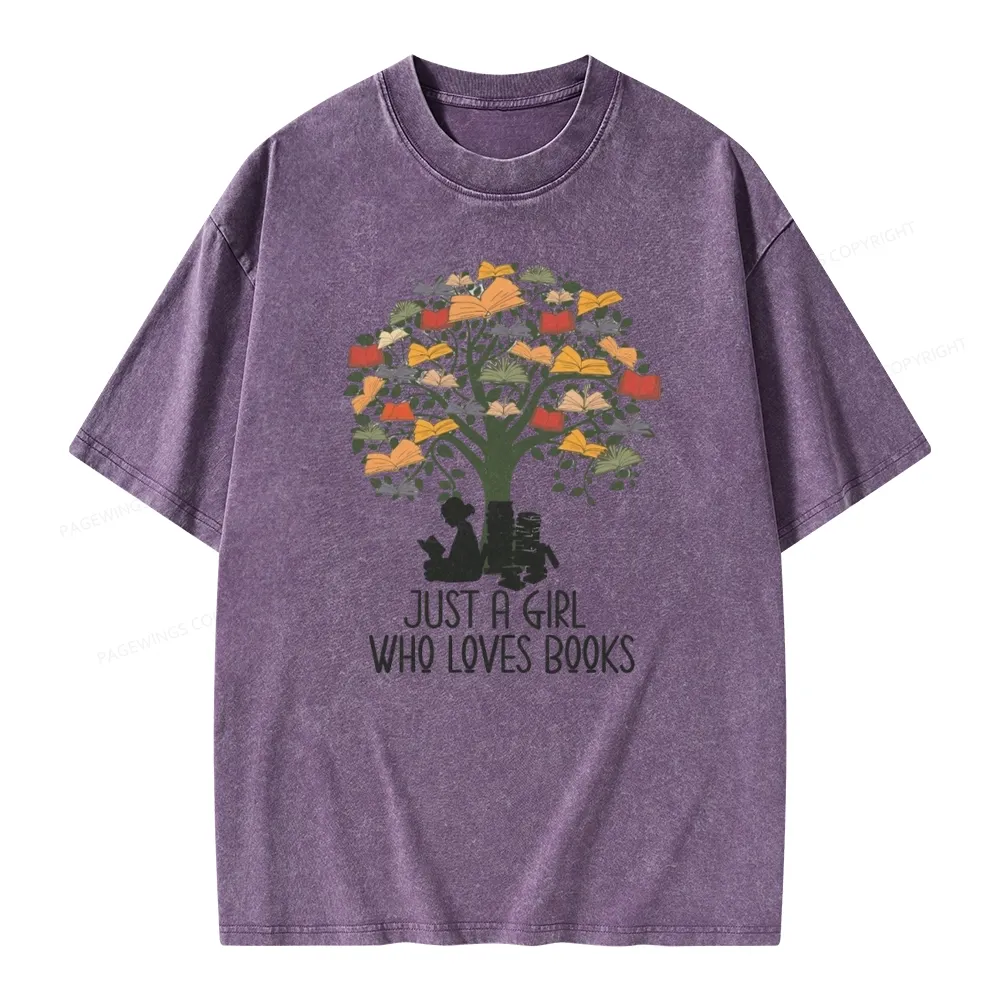 Pagewings Just A Girl Who Loves Books Unisex Washed T-shirt