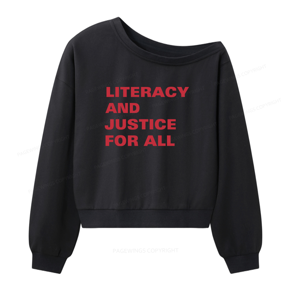 Pagewings Literacy and Justice For All Women Off Shoulder Sweatshirt