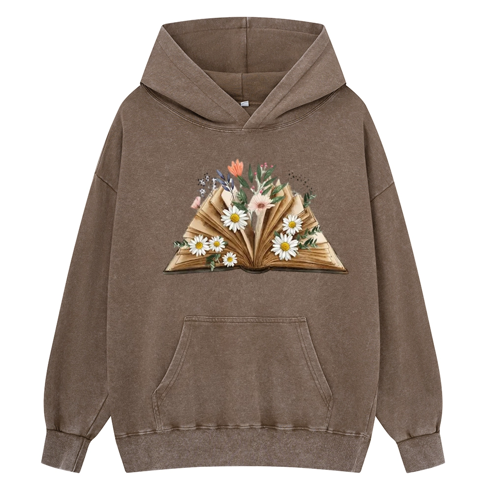 Pagewings Reading Flower Book Unisex Washed Hoodie