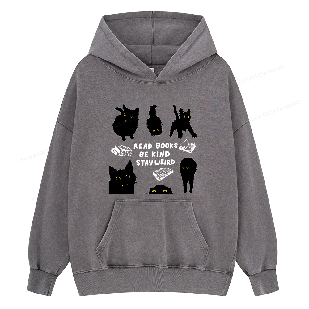 Pagewings Read Books Be Kind Stay Weird Unisex Washed Hoodie
