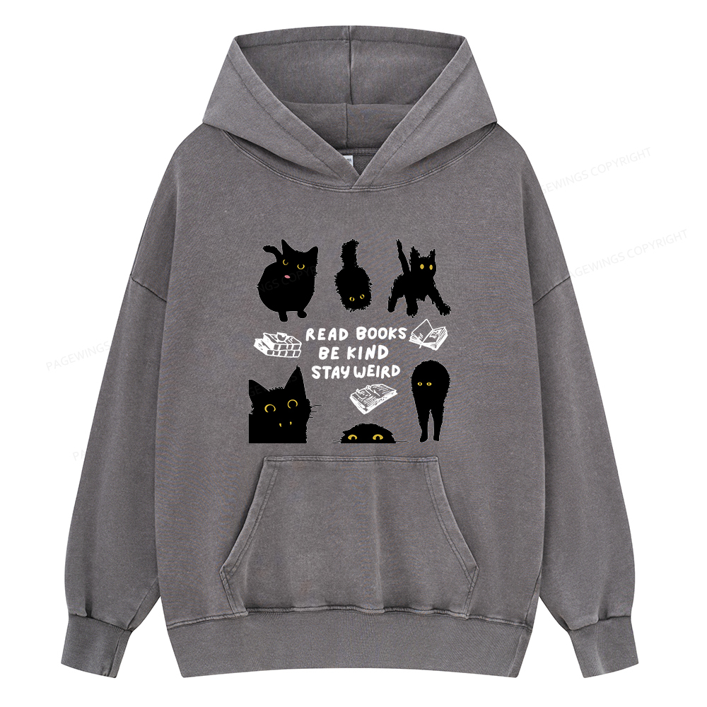 Pagewings Read Books Be Kind Stay Weird Unisex Washed Hoodie