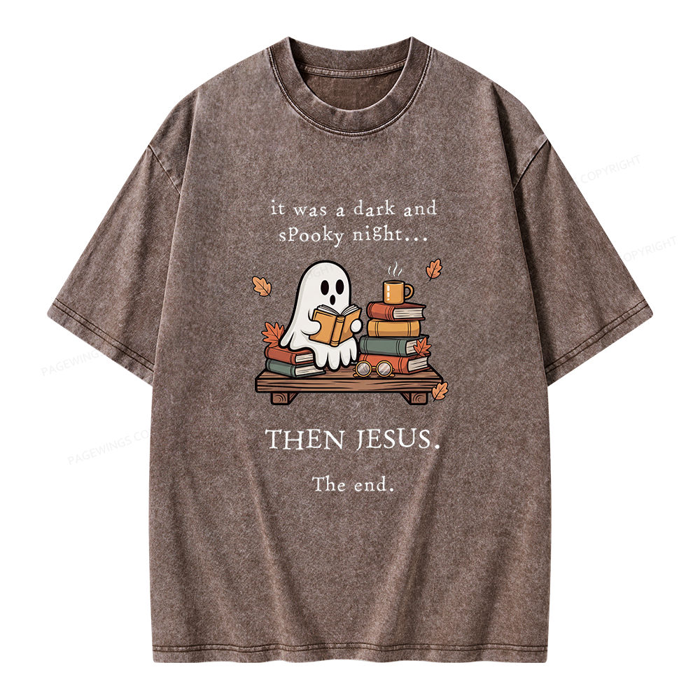 Pagewings Funny Fall Reading Ghost Unisex Washed T-shirt