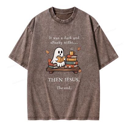 Pagewings Funny Fall Reading Ghost Unisex Washed T-shirt