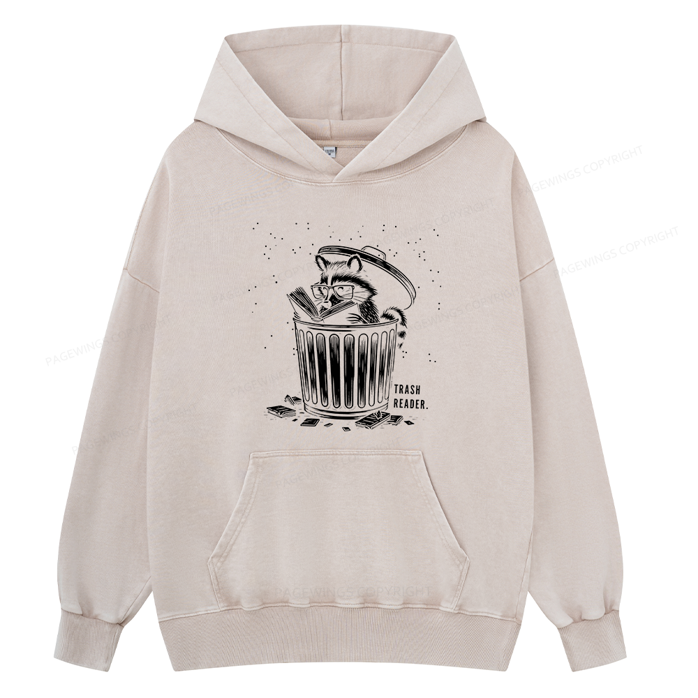 Pagewings Trash Reader Raccoon - Book Quote Unisex Washed Hoodie