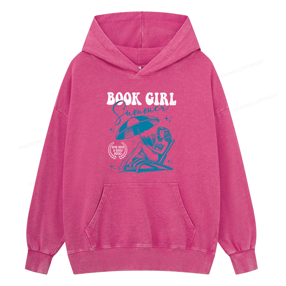Pagewings Book Girl Summer Unisex Washed Hoodie