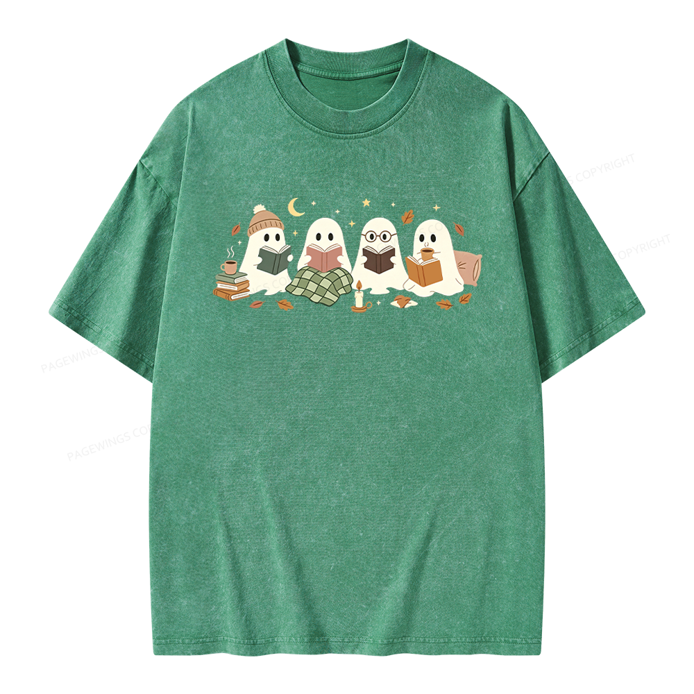 Pagewings Ghost Reading Club Unisex Washed T-shirt