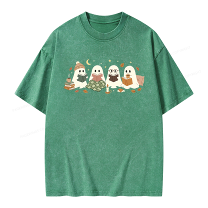 Pagewings Ghost Reading Club Unisex Washed T-shirt