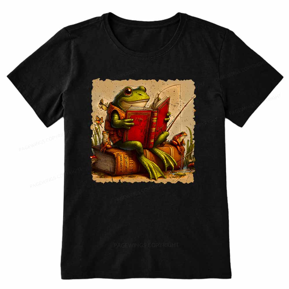 Pagewings Toad Fishing Book Reading Book Unisex Classic T-shirt