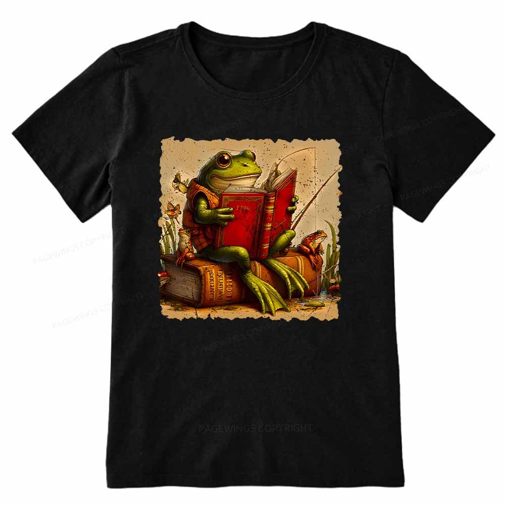 Pagewings Toad Fishing Book Reading Book Unisex Classic T-shirt