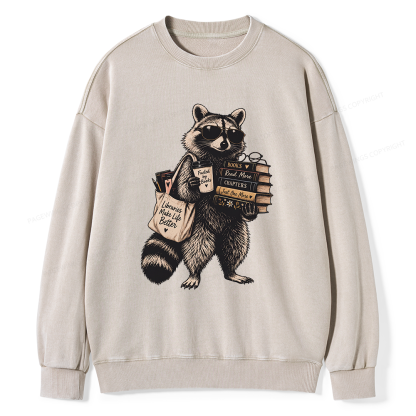 Pagewings Book Lover Raccoon Unisex Washed Sweatshirt