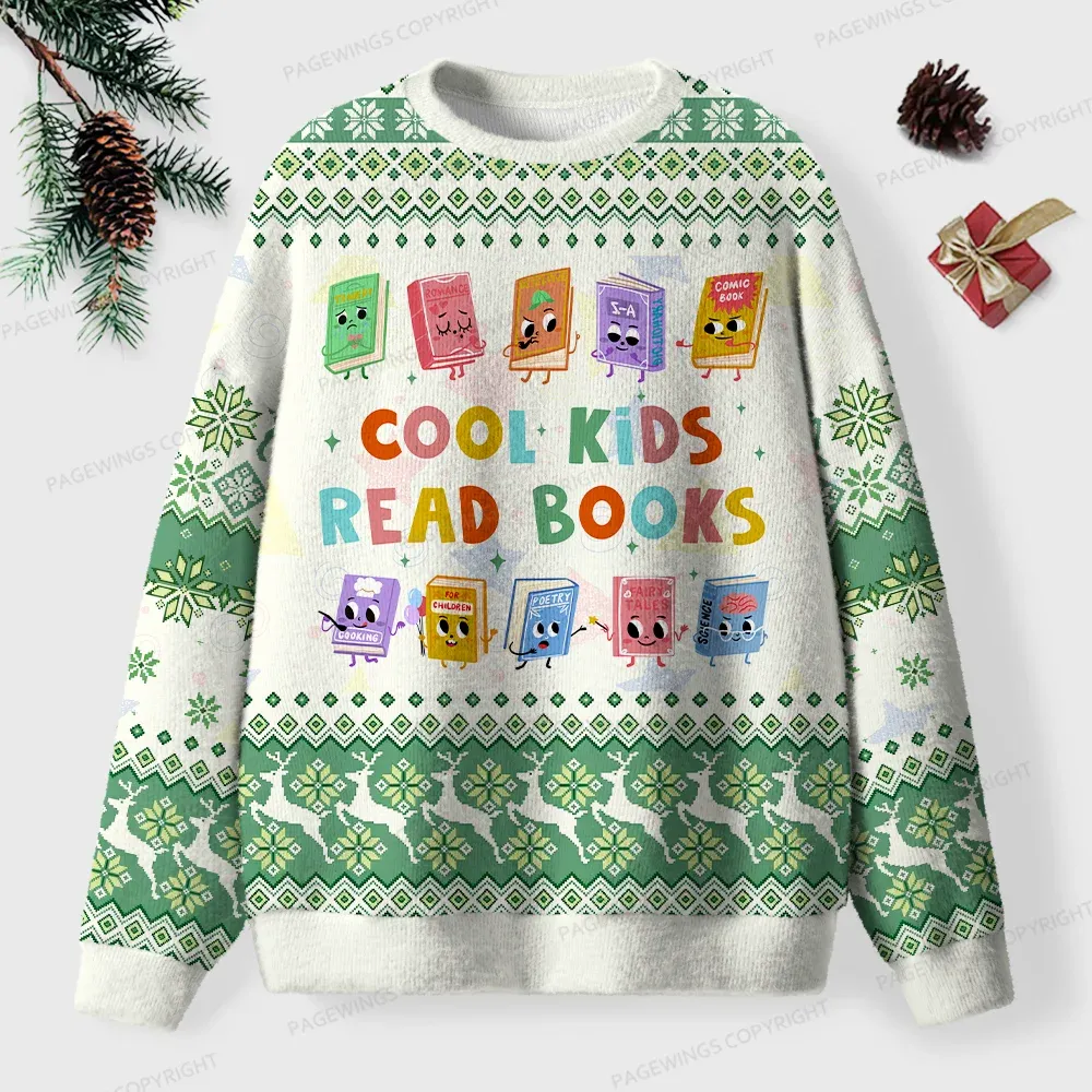 Pagewings Cool Kids Read Books Unisex Ugly Knit Sweatshirt