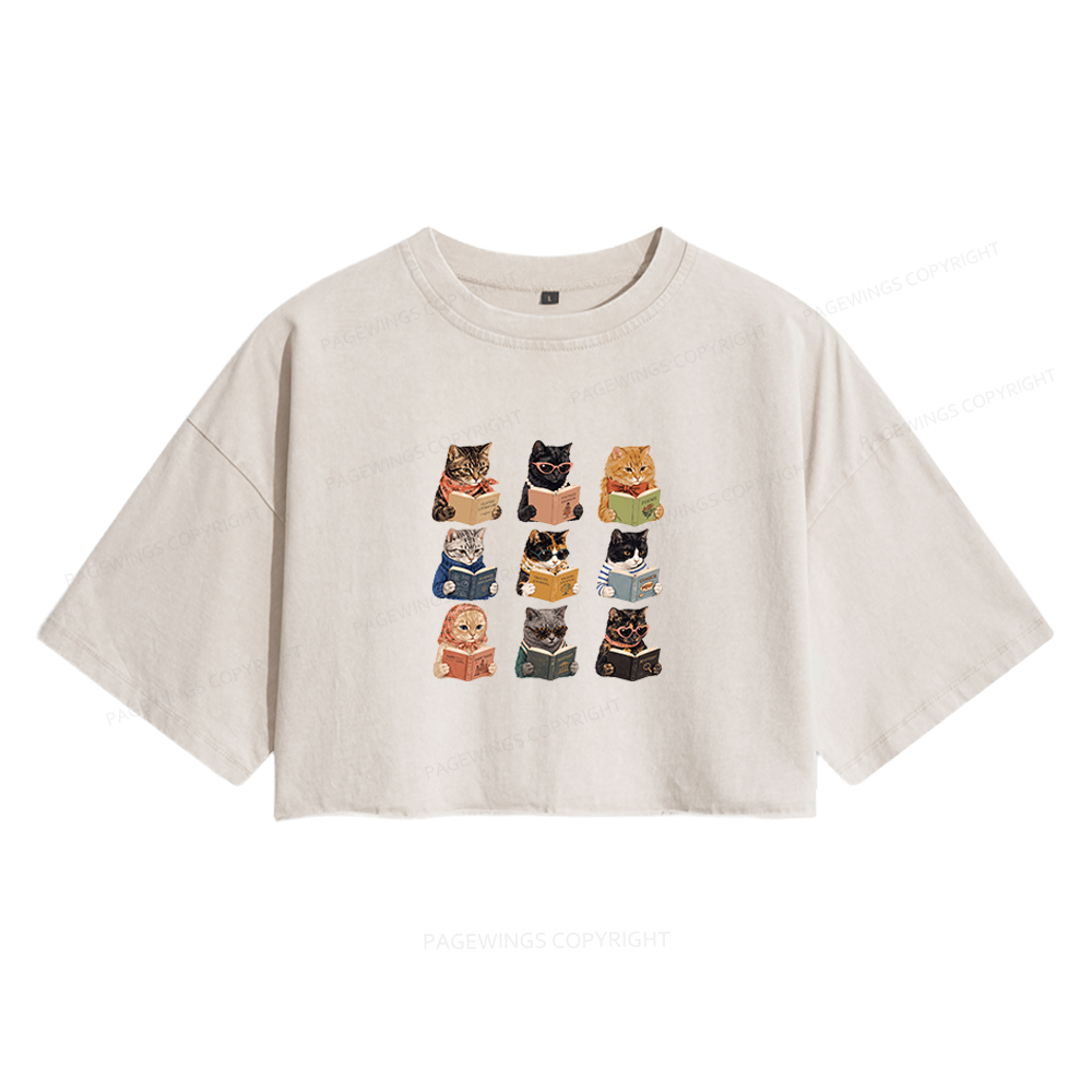 Pagewings Fashion Book Lover Women's Washed Cropped T-shirt