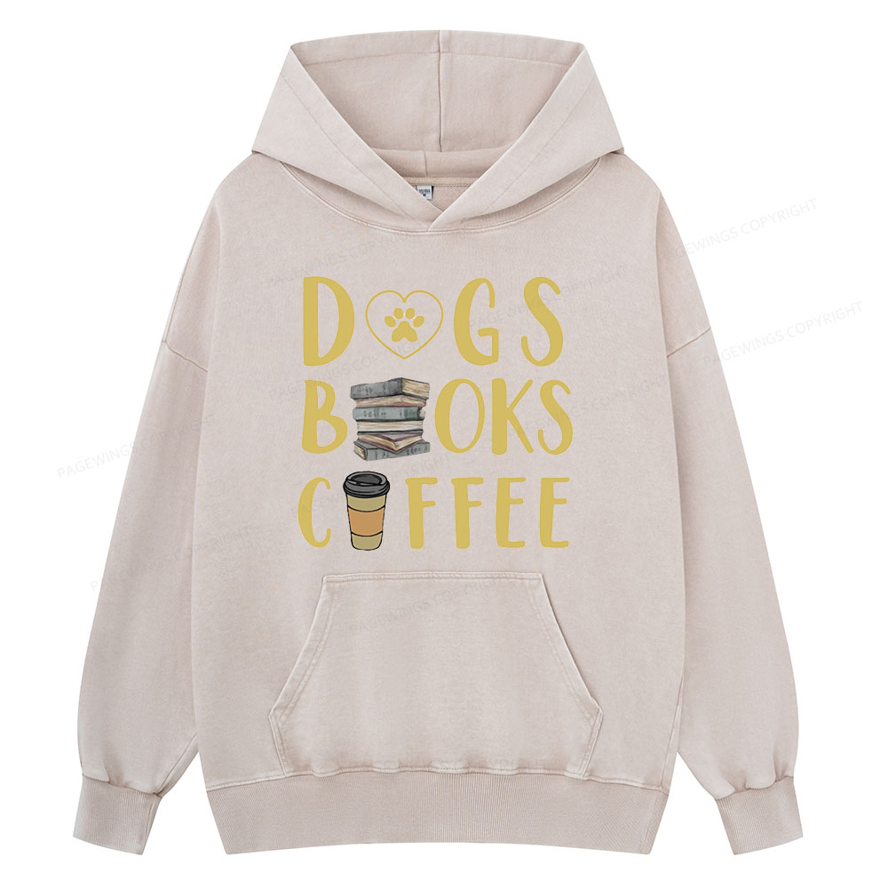 Pagewing Dogs, Books, Coffee Unisex Washed Hoodie