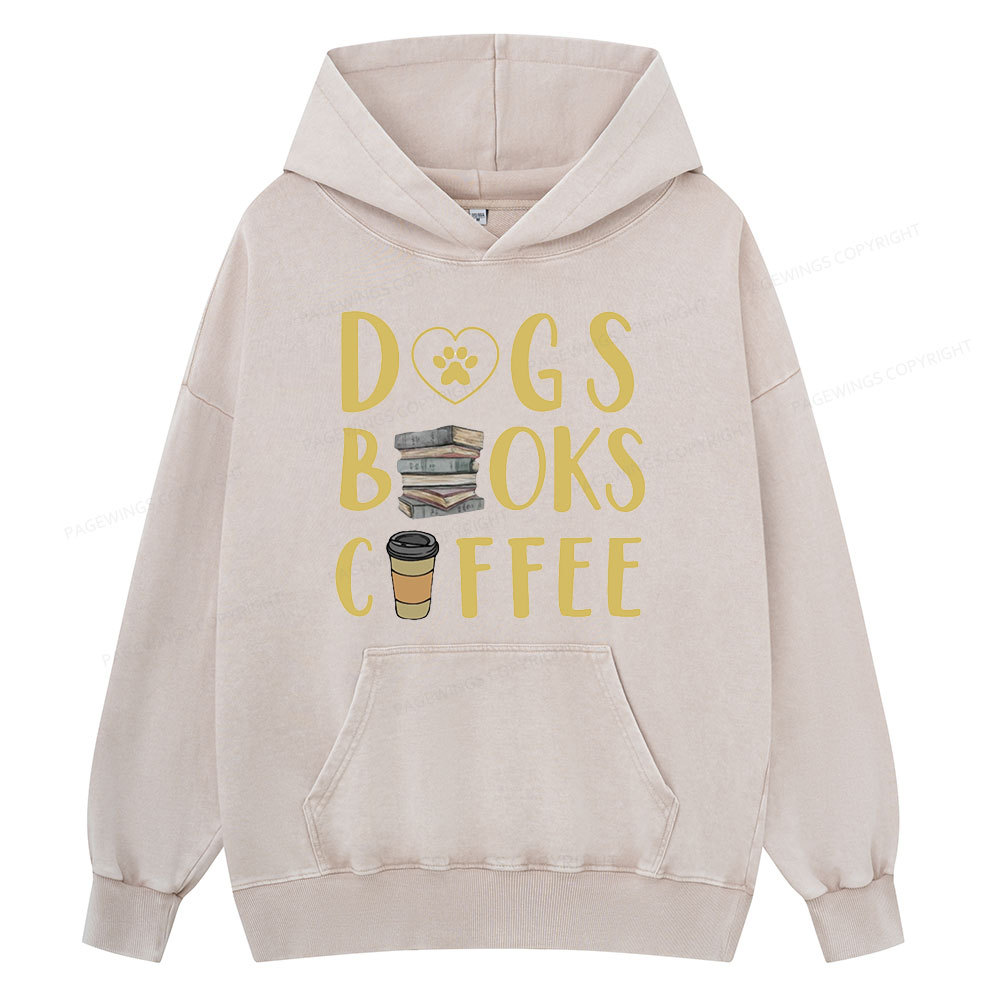Pagewing Dogs, Books, Coffee Unisex Washed Hoodie