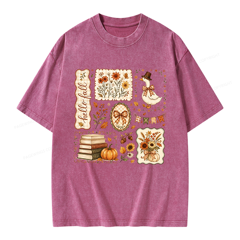 Pagewings Hello Fall Goose Unisex Washed T-shirt