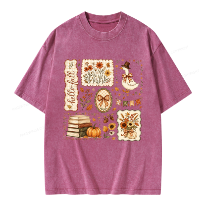 Pagewings Hello Fall Goose Unisex Washed T-shirt