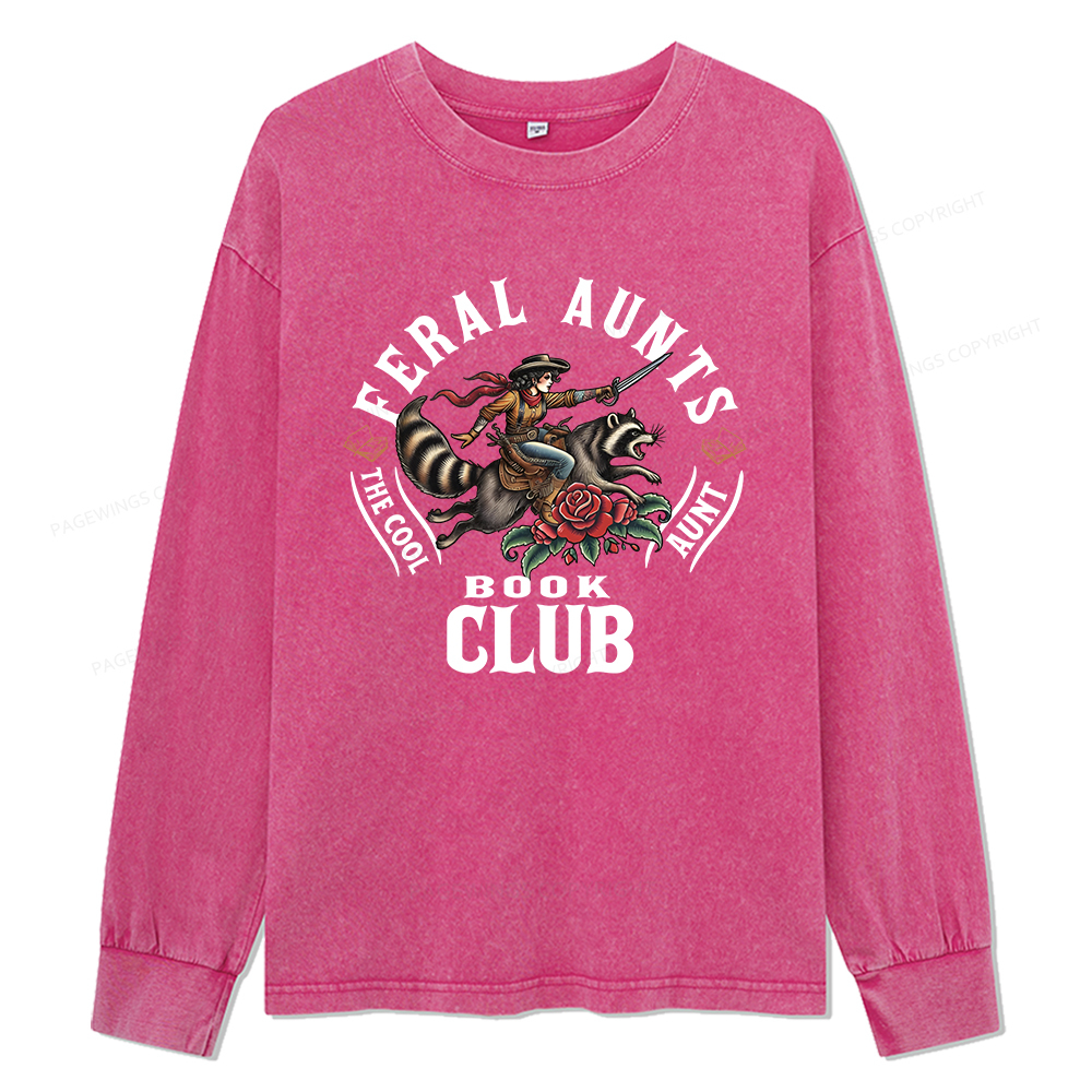 Pagewings Feral Aunt Social Book Club Unisex Washed Long Sleeve T-shirt