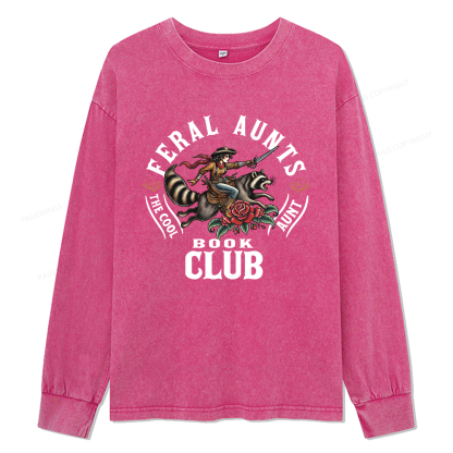 Pagewings Feral Aunt Social Book Club Unisex Washed Long Sleeve T-shirt