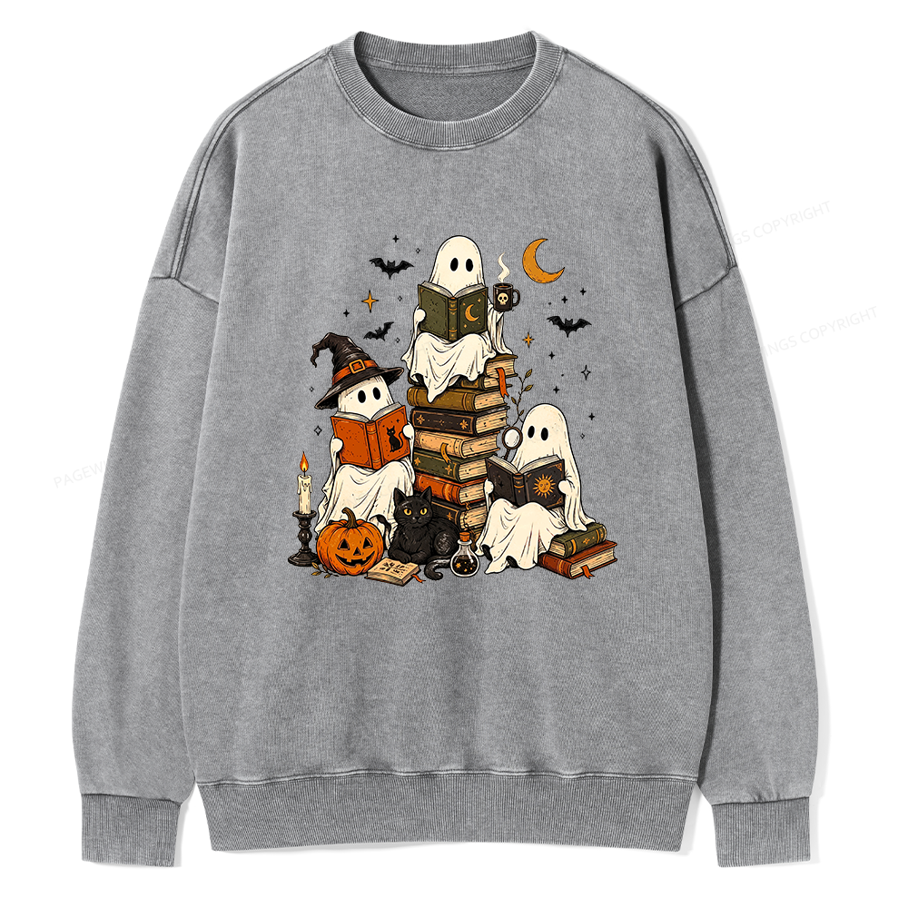 Pagewings Halloween Book Club Unisex Washed Sweatshirt