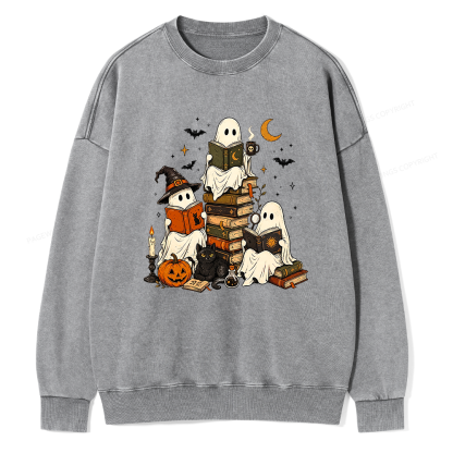 Pagewings Halloween Book Club Unisex Washed Sweatshirt