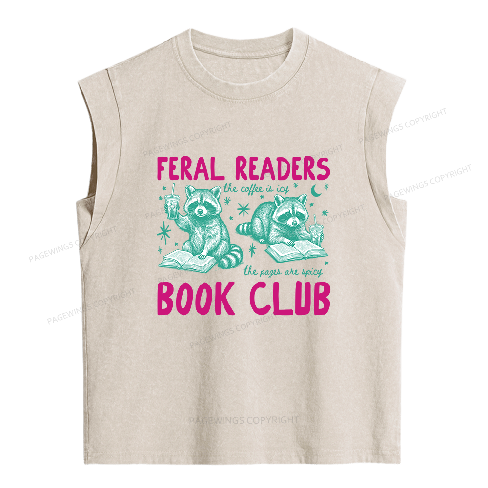 Pagewings Feral Readers Book Club Women's Washed Tank Top