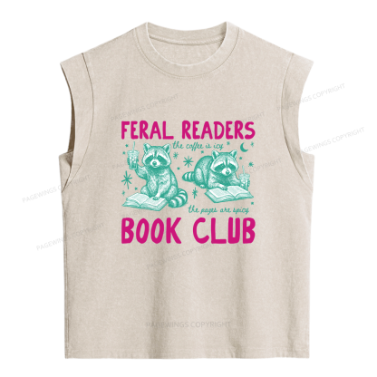 Pagewings Feral Readers Book Club Women's Washed Tank Top