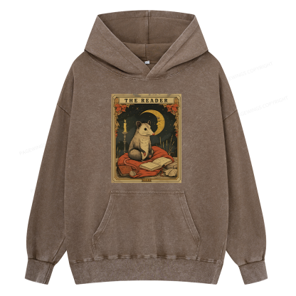 Pagewings The Reader Opossum Tarot Card Unisex Washed Hoodie