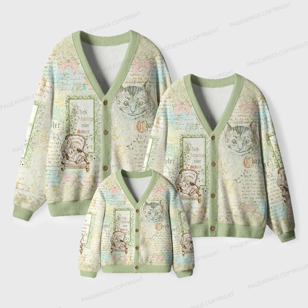 Pagewings  Vintage Cat And Book  Unisex Ugly Cardigan Sweaters