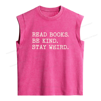 Pagewings Read Books Be Kind Stay Weird Women's Washed Tank Top