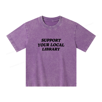 Pagewings Support Your Local Library Unisex Kids Washed T-shirt