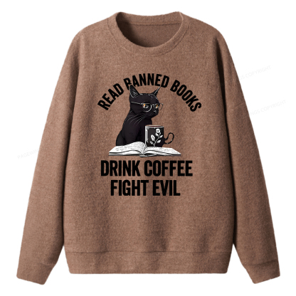 Pagewings Read Books Drink Coffee Fight Evil  Unisex Knit Sweatshirt