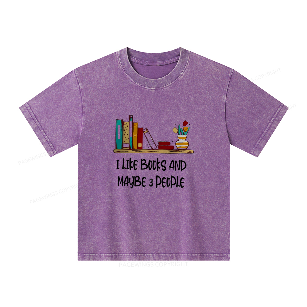 Pagewings I Like Books World Unisex Kids Washed T-shirt