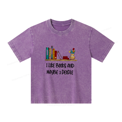 Pagewings I Like Books World Unisex Kids Washed T-shirt