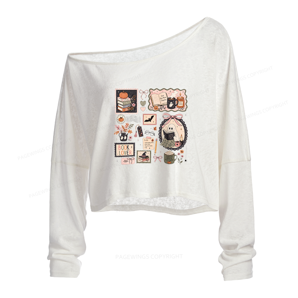 Pagewings Halloween Book Club Slouchy Long Sleeve Off Shoulder T-shirt
