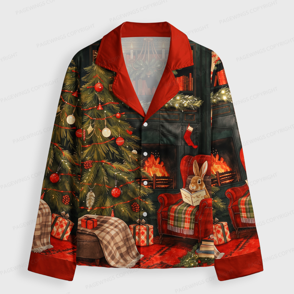 Pagewings Christmas Bunny Unisex Button-Up Pajama Set