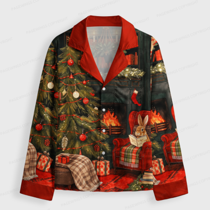 Pagewings Christmas Bunny Unisex Button-Up Pajama Set