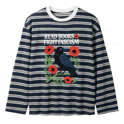 Pagewings Read Books Fight Fascism Unisex Striped Long Sleeve T-Shirt