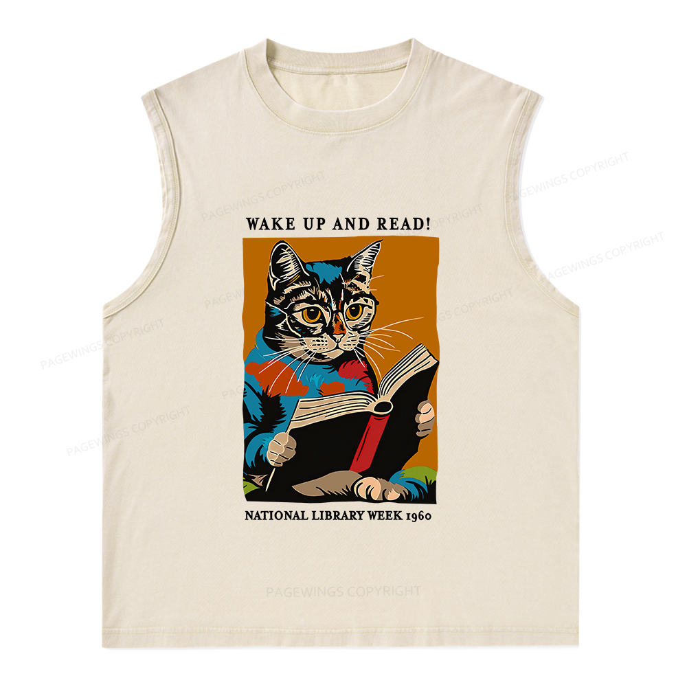 Pagewings Cat Reading Poster Unisex Washed Tank Top