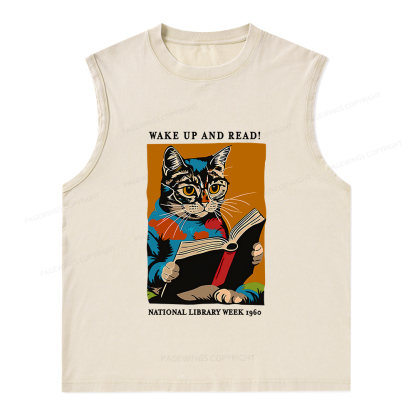 Pagewings Cat Reading Poster Unisex Washed Tank Top